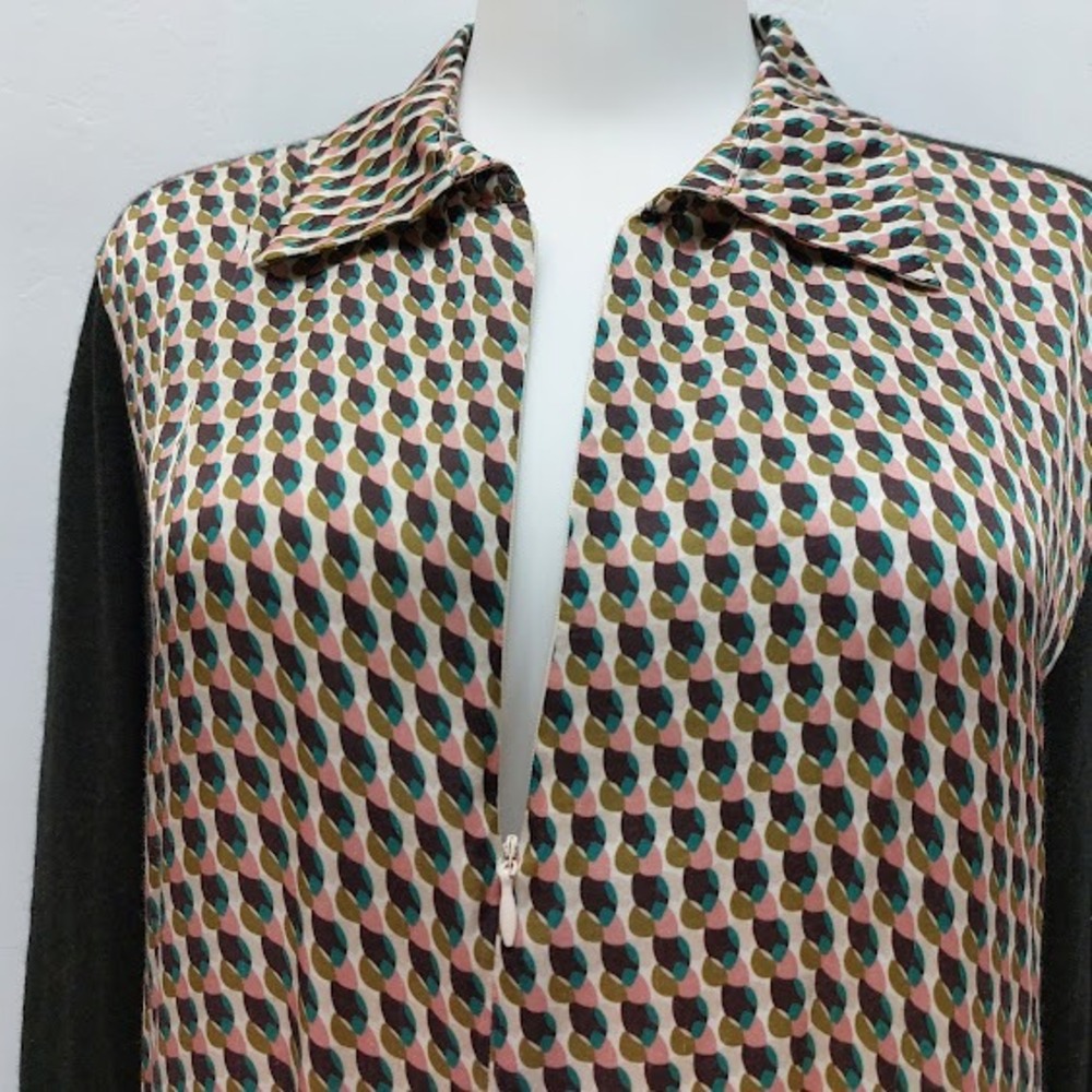 Sita Murt Shirt Dress Women's Size 42 Brown Green Geometric Knit Mix Midi Mod - Picture 6 of 11